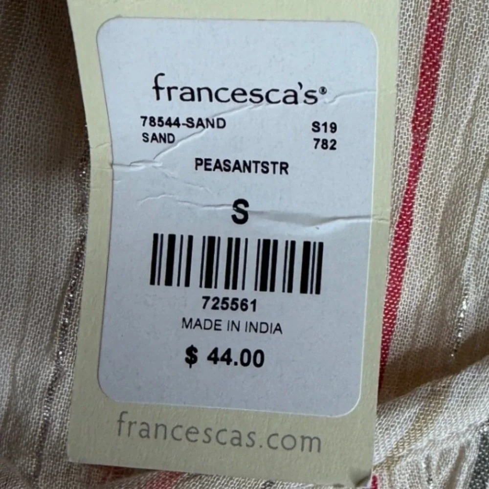 New Mi Ami Striped Long Sleeve Peasant Blouse size Small‎ Cream/Multi-color_4